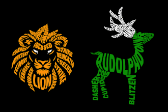 do custom word cloud art, text art, logo design, or typography tshirt