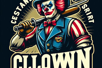 design a vintage clown sports mascot logo with t shirt design