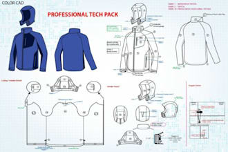 create clothing design clothing tech pack flat sketch