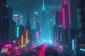 draw illustration of futuristic cyberpunk city