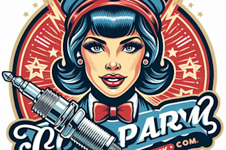 create a vintage spark plug pin up girl mascot logo with t shirt design