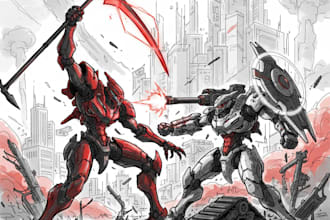 custom futuristic mecha robot character illustration art
