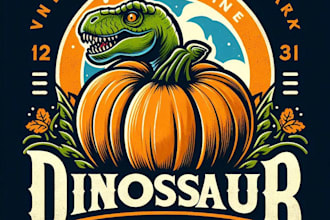 design a vintage dinosaur pumpkin mascot logo with t shirt design
