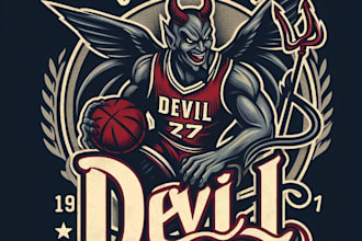 create a vintage devil sport mascot logo with t shirt design