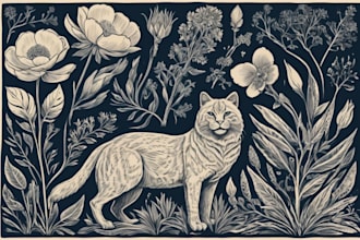 illustrate botanical and animal linocut vector illustration