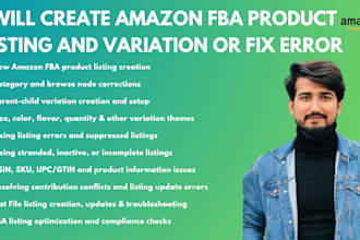 create amazon fba product listing and variation or fix error