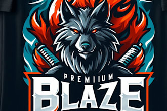 design premium blaze wolf mascot logo with t shirt design
