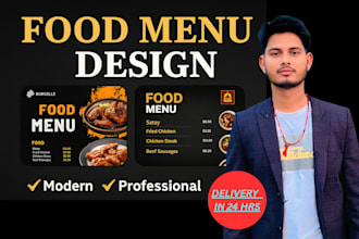 design a modern and professional restaurant food menu