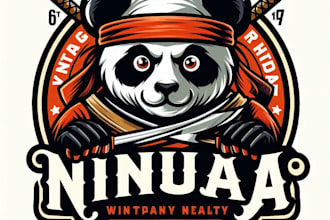 do design a vintage panda ninja mascot logo with t shirt design