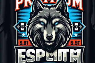 design premium premium esport wolf logo  with t shirt design t shirt design