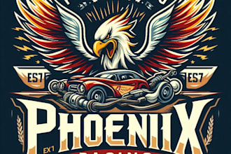 design a vintage phoenix racing esport mascot logo with t shirt design