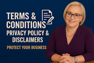 draft business policies, terms and conditions, privacy policy, and disclaimers