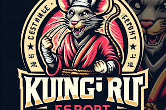 design a vintage kunju rat esports mascot logo with t shirt design