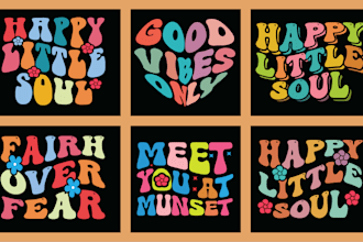 do retro wavy groovy hippie 70s typography t shirt design