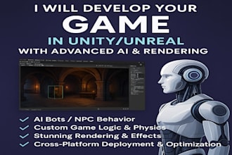 build 2d, 3d game using unity unreal engine, ai integration, ai npc behavior