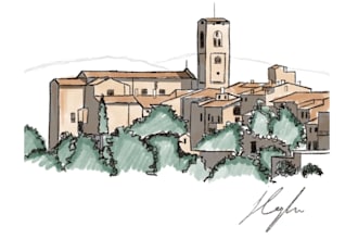 digital sketch and watercolor of houses and buildings