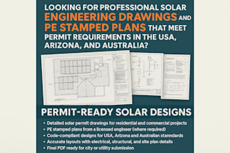 design and stamp engineering solar permit drawings for USA, arizona, australia