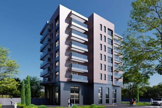 model modern apartment building,exterior design,realistic render,landscape,revit