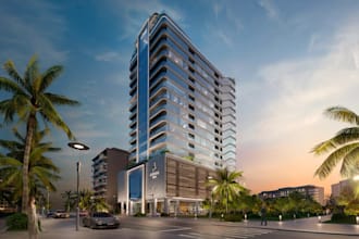 remodel skyscraper exterior,apartment complex ,mixed use building,cgi rendering