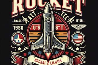 design high quality rocket mascot logo with t shirt design