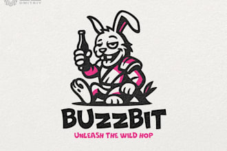 l design a funny drunk bunny mascot logo