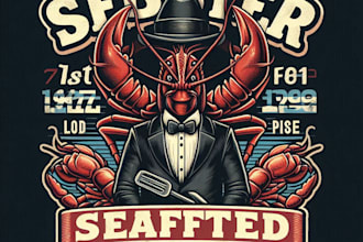 design high quality vintage lobster seafood logo with t shirt design