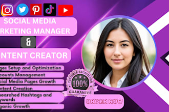 set up and optimize your social media pages, manage, create content,