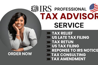 handle tax filing, late tax returns and resolve irs notices as US tax advisor
