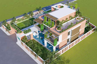 design backyard house front garden pool patio terrace 3d realistic landscape