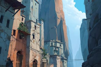 illustrate environments, landscapes, board game, concept art
