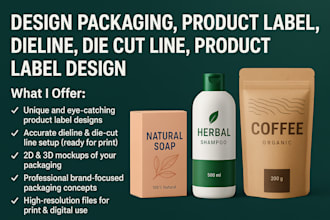 design packaging, product label, dieline, die cut line, product label design