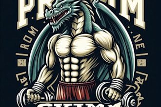 design premium vintage gym dragon mascot logo with t shirt design