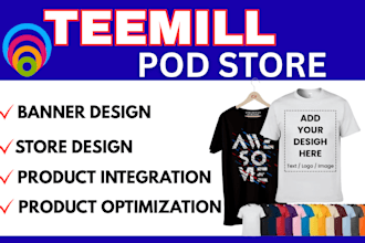 setup teemill print on demand store, merch mockup product design, tshirt store