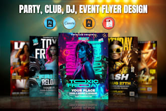 custom party flyer design for instagram and print ready editable canva template