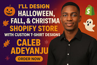 design spooky halloween fall christmas shopify store with tshirt designs