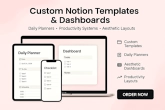 create customized aesthetic notion template, daily planner and notion dashboard