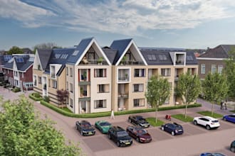 rebuild 3d exterior facade, interior layout, cgi furniture render, outdoor park