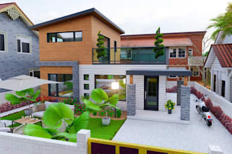 3d architectural rendering,3d villa site layout,outdoor kitchen,pergola terrace