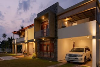 craft 3d villa rendering,balcony, double floor facade,garage area,outdoor garden
