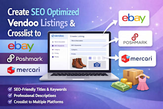 create SEO optimized vendoo listings and cross list to ebay poshmark mercari