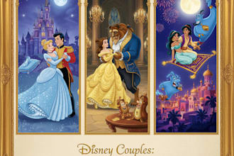 draw cartoon disney couple portrait