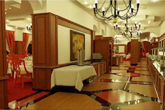 render 3d buffet restaurant, cafe layout,fast food outlet, jacuzzi, pub interior