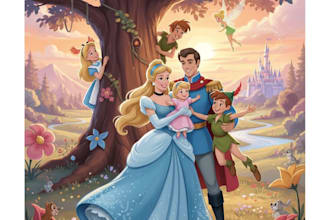 do cartoon disney couple portrait