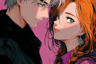 draw couple portrait in anime style