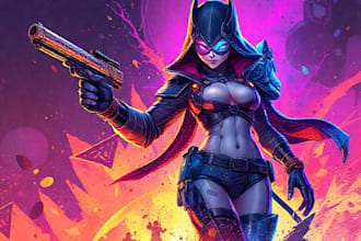 design cyberpunk and fantasy character splash art