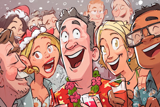 draw and design a christmas group cartoon or caricatures
