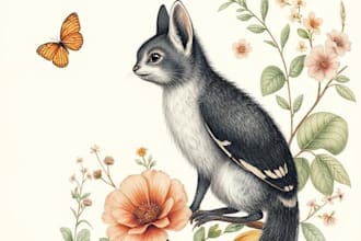 draw an animal and botanical illustration