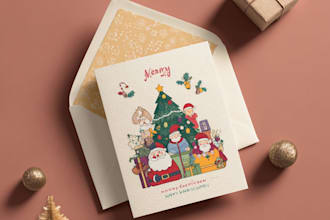 draw greeting, christmas, birthday card, postcard