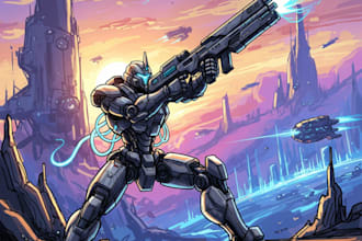 custom futuristic mecha robot character illustration art