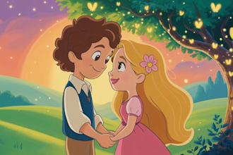 draw cartoon disney couple portrait